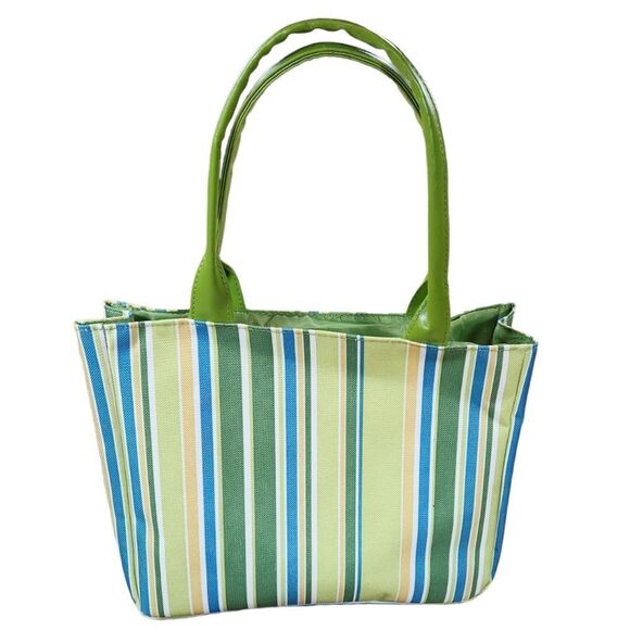 🔺️NWOT Lime, White, Yellow, & Turquoise Striped Tote Purse - Picture 1 of 12